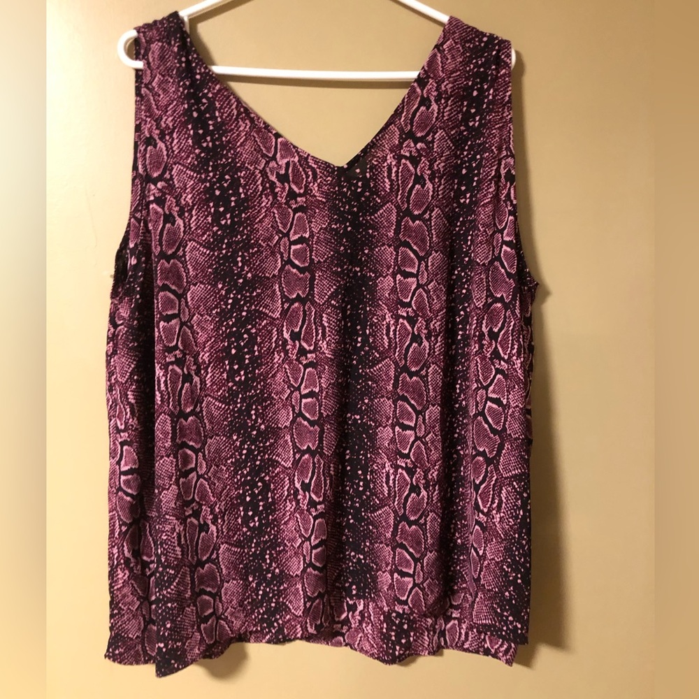 A MTL 1980 Purple Red Animal Print Sleeveless Lightweight V-neck Blouse 3X - Picture 4 of 4